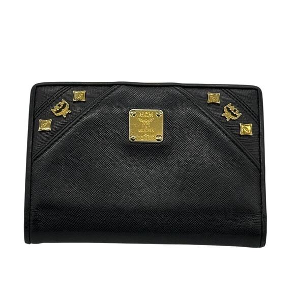 MCM LEATHER CHARM KISSLOCK BI-FOLD WALLET*Calf skin leather*with COA - Picture 1 of 16
